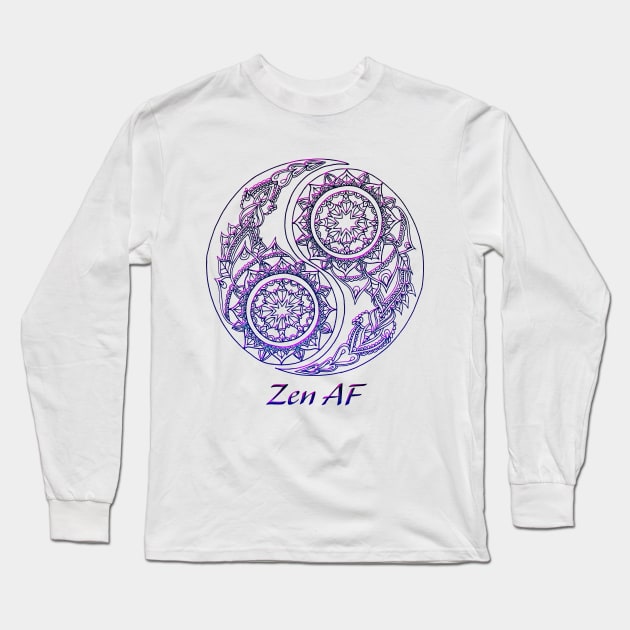 Zen AF - Indigo Mandala Long Sleeve T-Shirt by Megrasaurous